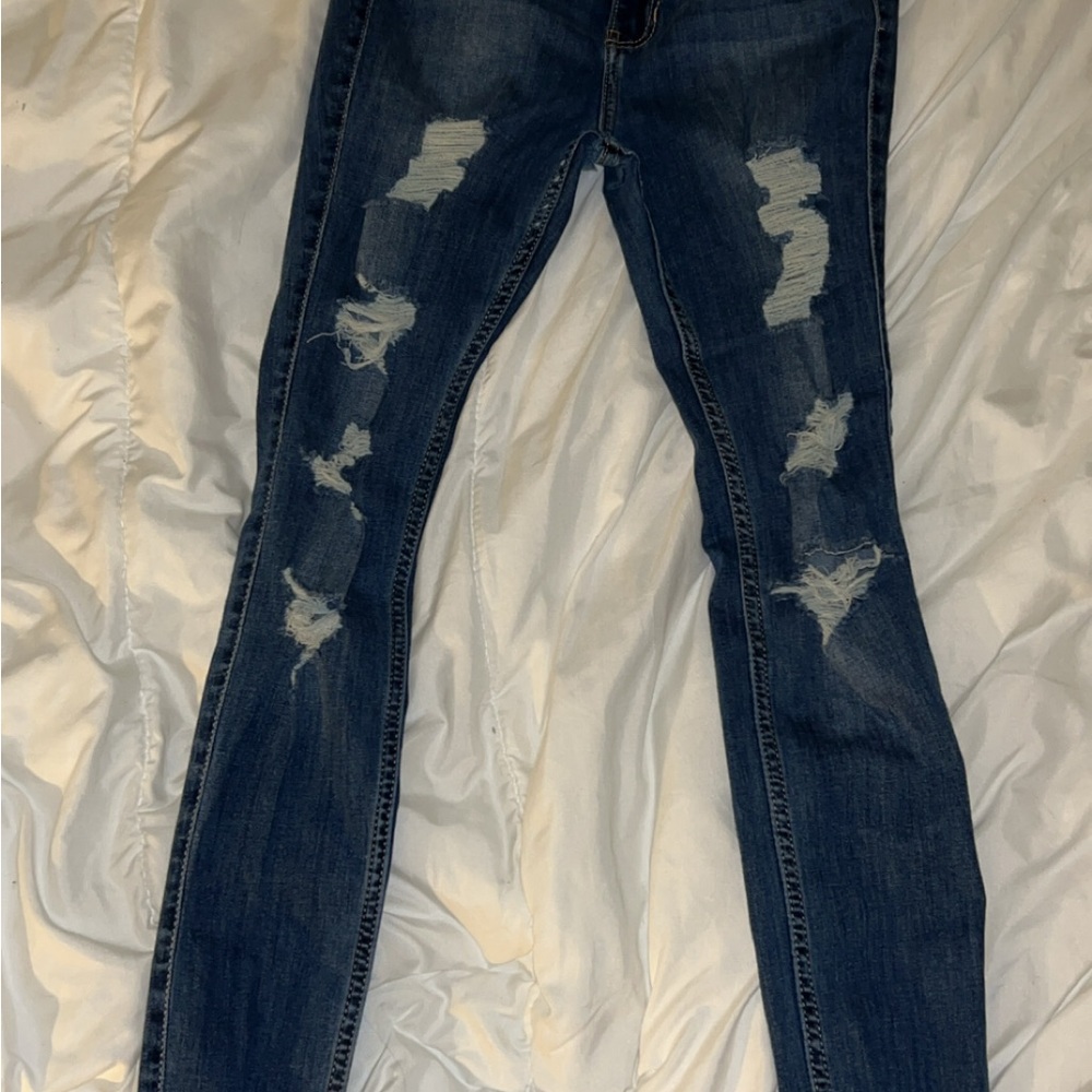 Hollister Blue Skinny Jeans with Distressed Details